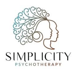cropped-Logo-240x240-480-×-480-px.png Logo of Simplicity Psychotherapy, a mental health practice in Atlanta, Georgia. Blue and Brown outline of the face of a woman with curly afro hair next to an outline of a male .
