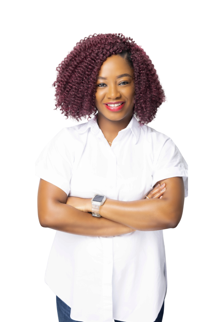 Image of friendly Black female mental health professional in Atlanta, Georgia, wearing white shirt, jeans, and red natural hair, providing compassionate therapy for anxiety
