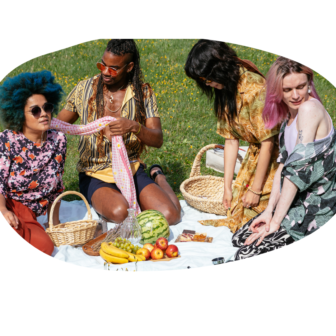green grass | LGBTQ therapy in Atlanta, GA | LGBTQ therapist near me | LGBTQ therapy in Atlanta, GA | LGBTQ counseling near me | 30080 | 30339 | 30067 Image of a group of 4 people having a picnic in the park. Representing that anyone is welcome at LGBTQIA therapy in Atlanta, GA. With the right LGBTQ therapist near you in Atlanta, GA you can start getting LGBTQ counseling tailored your needs.
