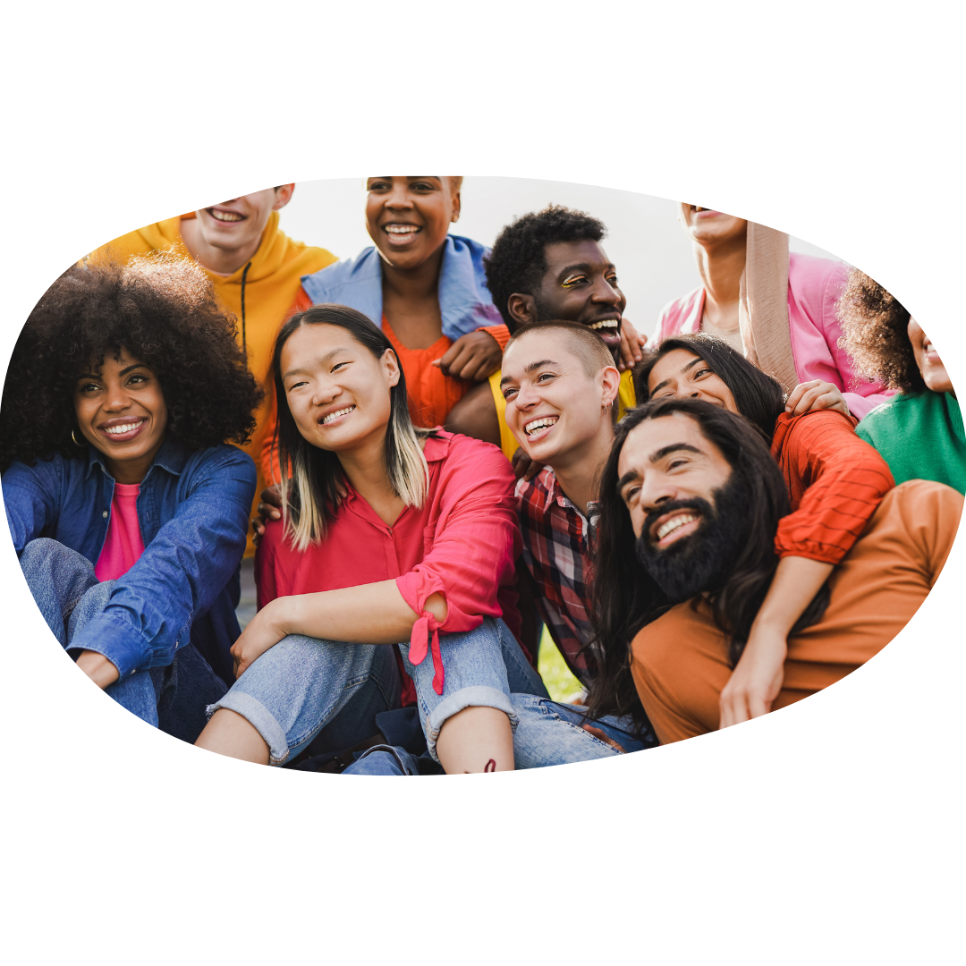 Young multiracial friends having fun together hanging out in the city - Friendship and diversity concept. Black, Indigenous, and people of color.