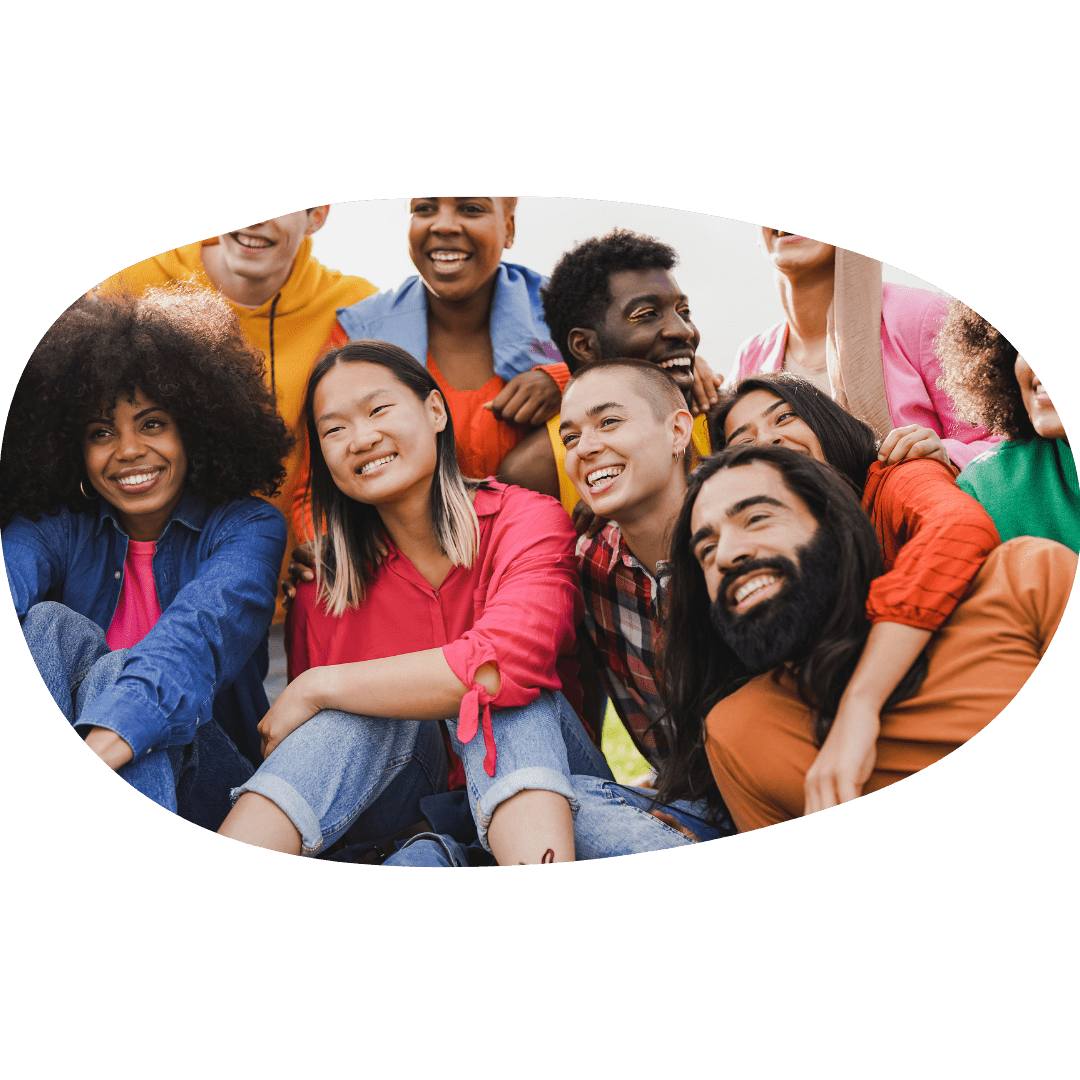 Young multiracial friends having fun together hanging out in the city - Friendship and diversity concept. Black, Indigenous, and people of color.